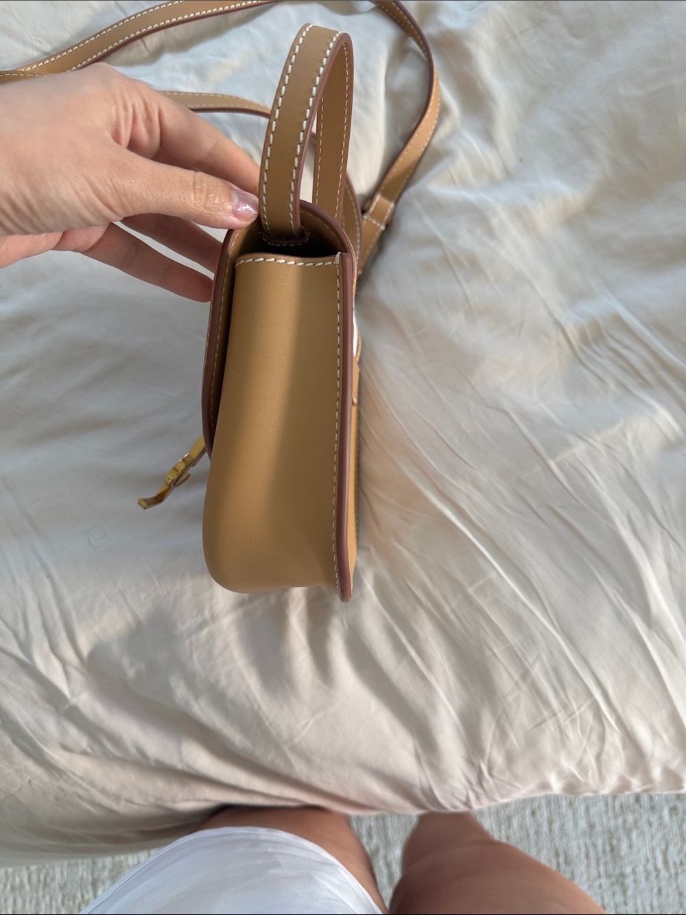 Saint Laurent Tan and Ivory Mini Saddle Bag with Gold YSL Hardware - Picture 4 of 7